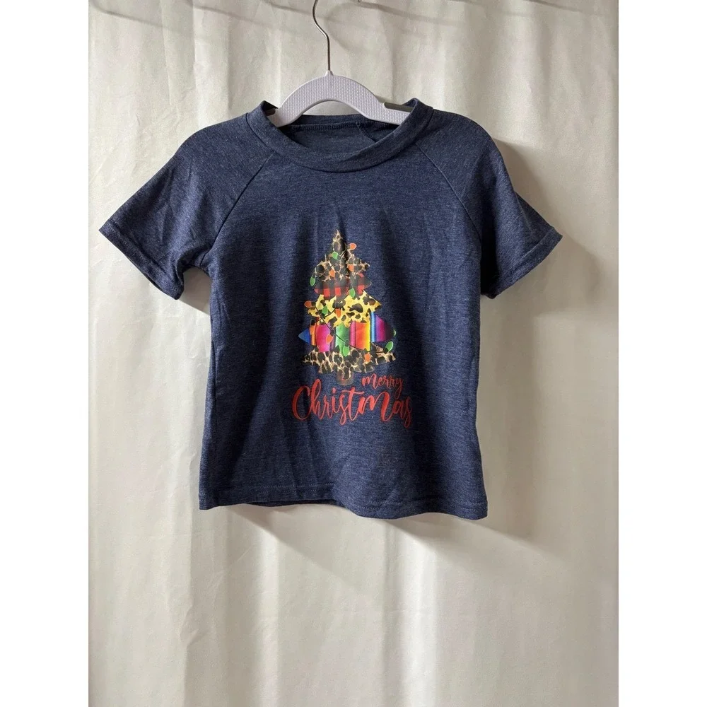 Kids Christmas Tree Merry Christmas  T Shirt Short Sleeve Navy  Size‎ 24 months